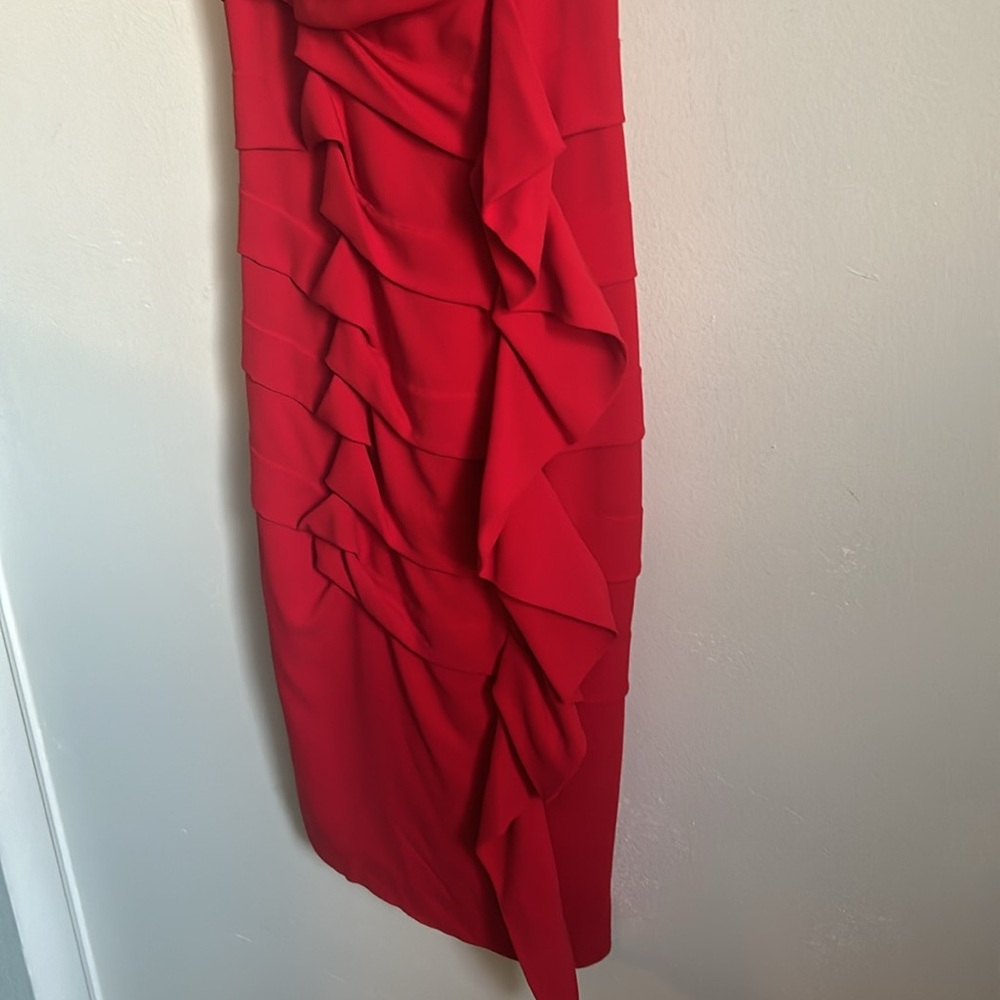 New Nicole Miller Red Silk Ruched Pleated Sleeveless Midi Dress Valentine’s Day - Picture 7 of 16